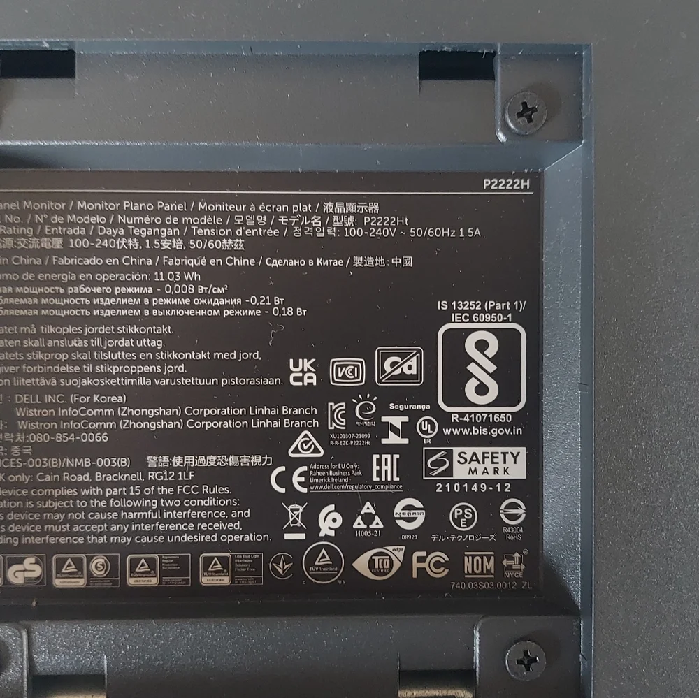 Dell P2222H Black Monitor